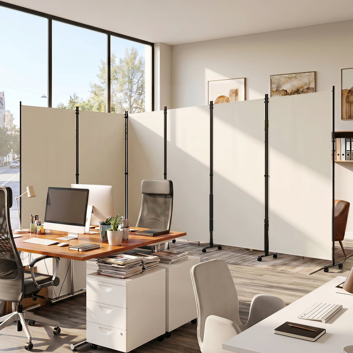 6 Panel Folding Privacy Screen Room Divider with Wheels-White – DECOROLALA