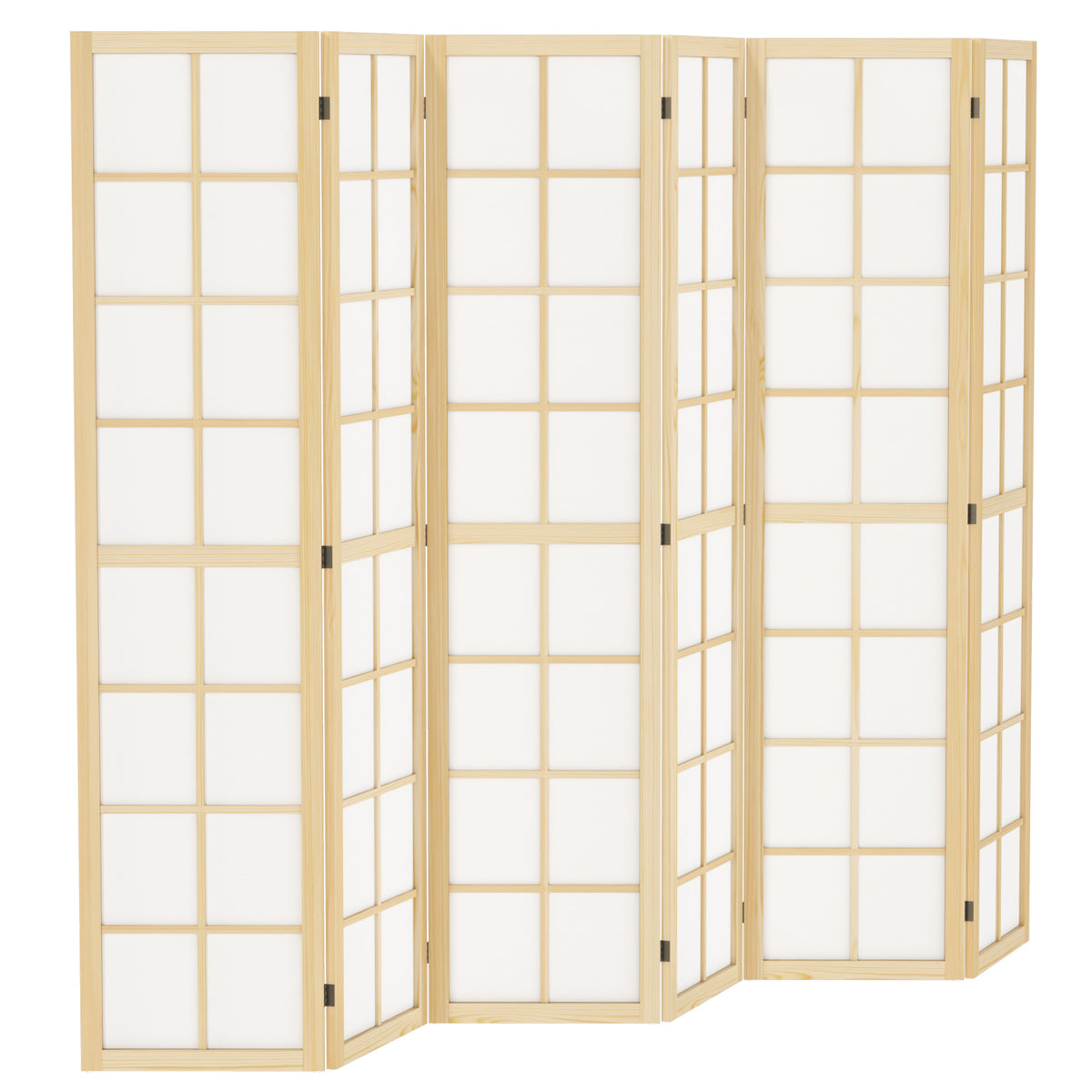 6-Panel Folding Room Divider - 5.6 ft Pine Wood Natural-Home Furnishings > Living Room Furniture > Room Dividers-DECOROLALA