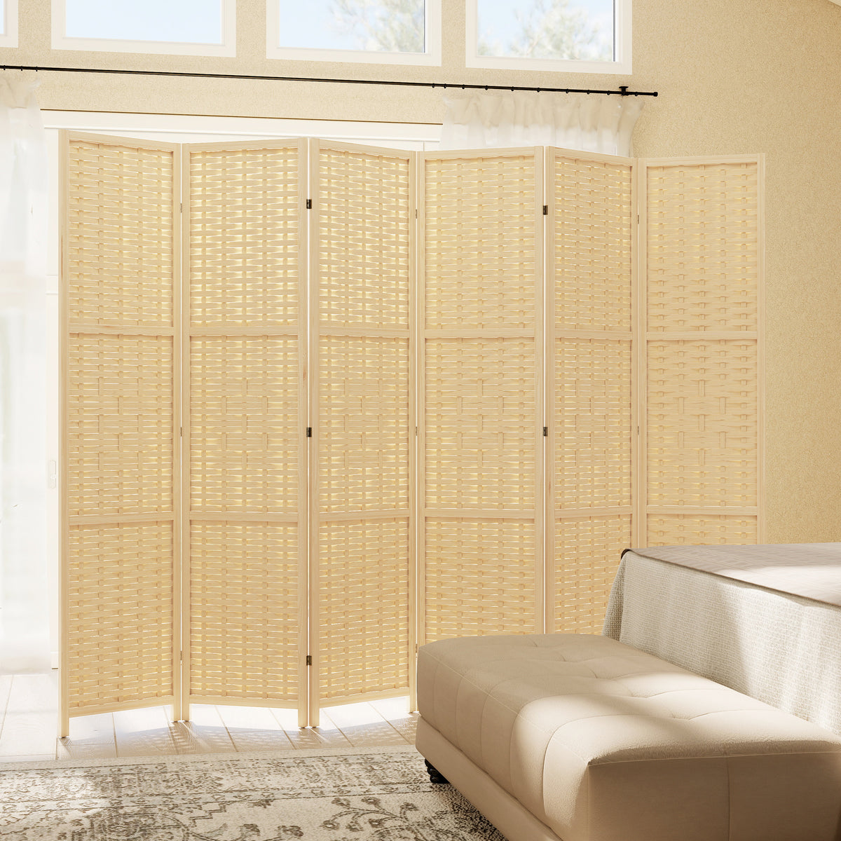 6-Panel Folding Room Divider - 5.6ft Bamboo & Wood Natural-Home Furnishings > Living Room Furniture > Room Dividers-DECOROLALA