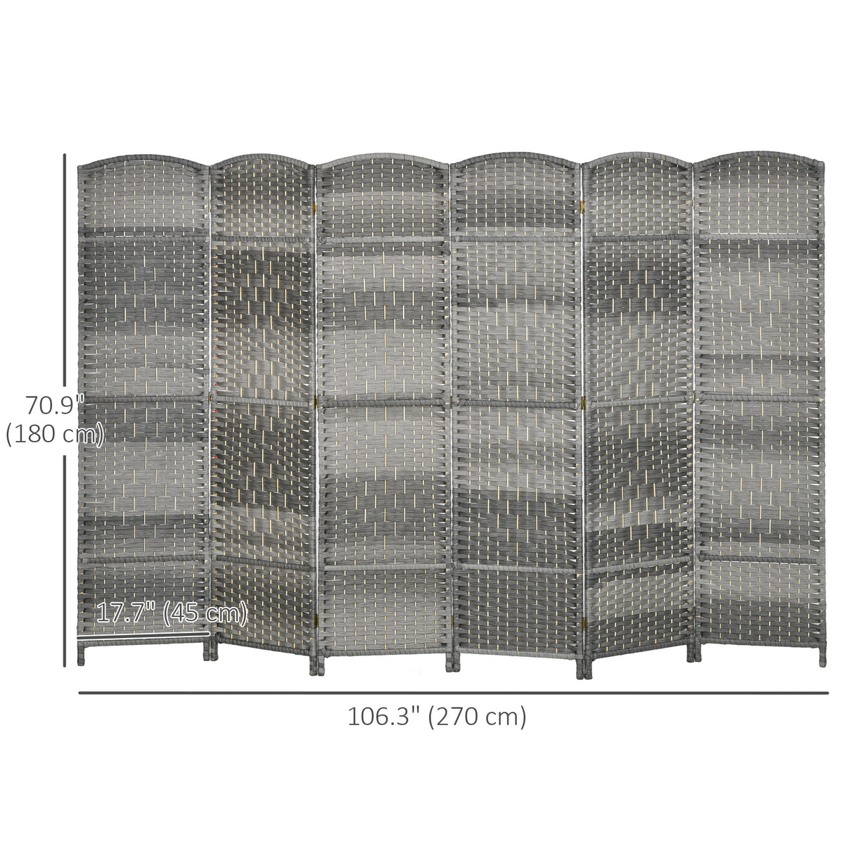 6-Panel Folding Room Divider - 6ft Tall Mixed Grey-Home Furnishings > Living Room Furniture > Room Dividers-DECOROLALA
