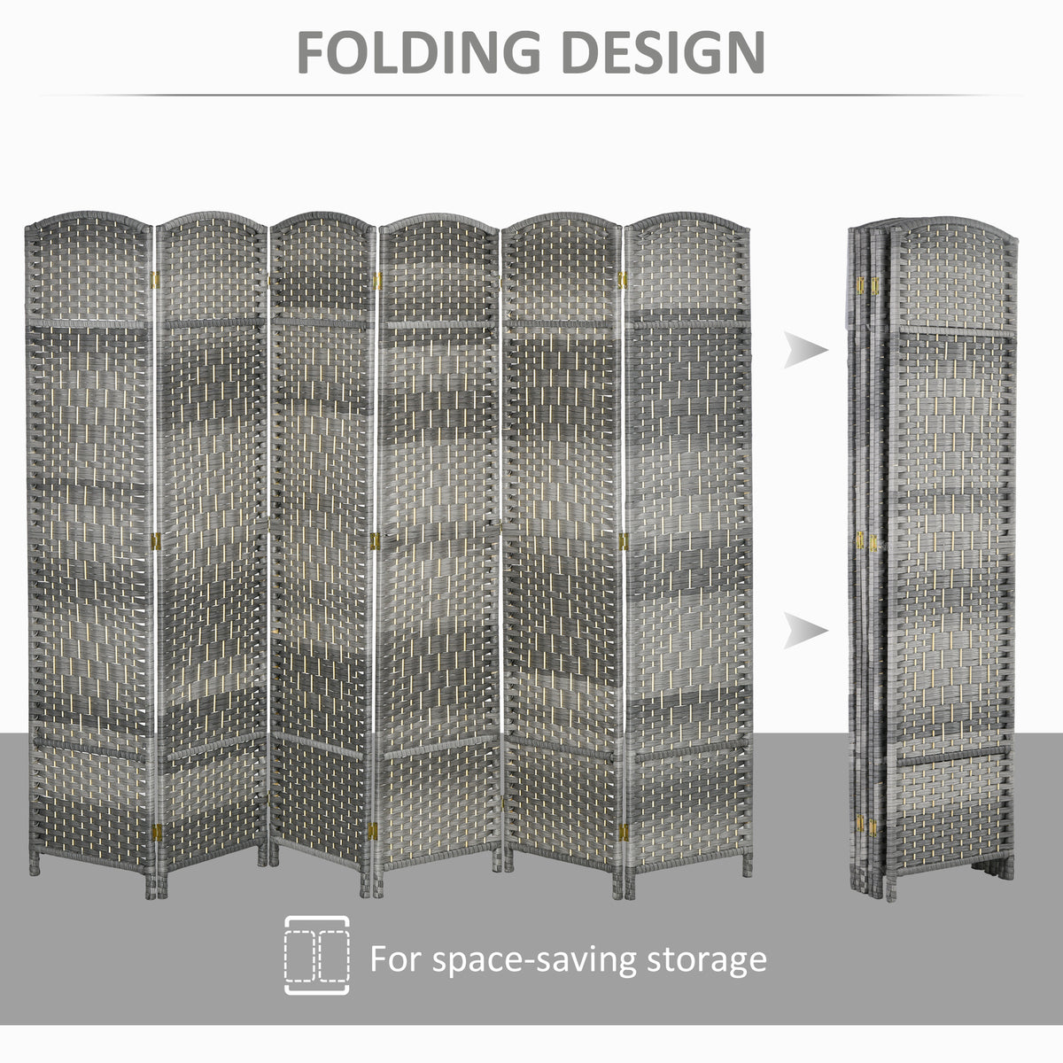 6-Panel Folding Room Divider - 6ft Tall Mixed Grey-Home Furnishings > Living Room Furniture > Room Dividers-DECOROLALA
