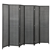 6-Panel Folding Room Divider - Bamboo and Pine Wood Black-Home Furnishings > Living Room Furniture > Room Dividers-DECOROLALA