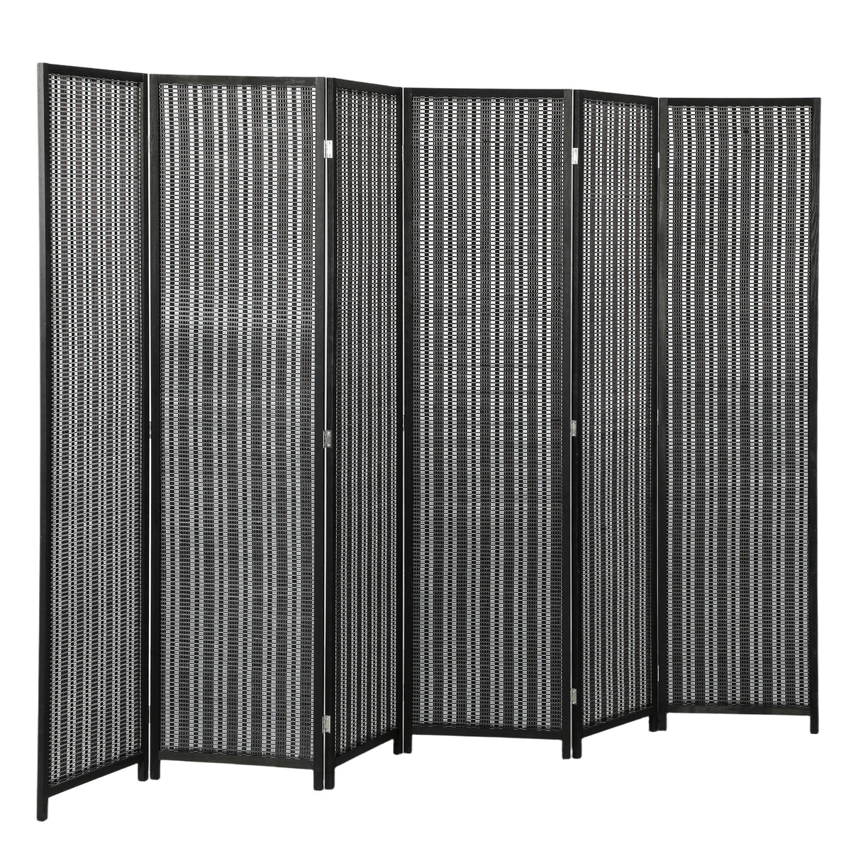 6-Panel Folding Room Divider - Bamboo and Pine Wood Black-Home Furnishings > Living Room Furniture > Room Dividers-DECOROLALA