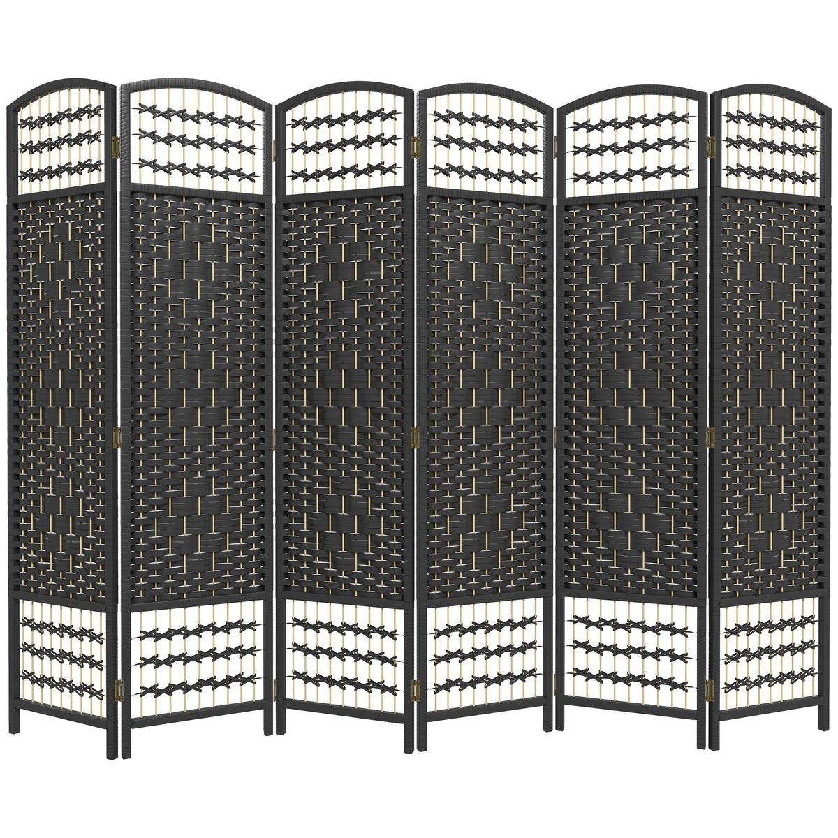 6-Panel Folding Room Divider - Black Woven Fiber Screen-Home Furnishings > Living Room Furniture > Room Dividers-DECOROLALA