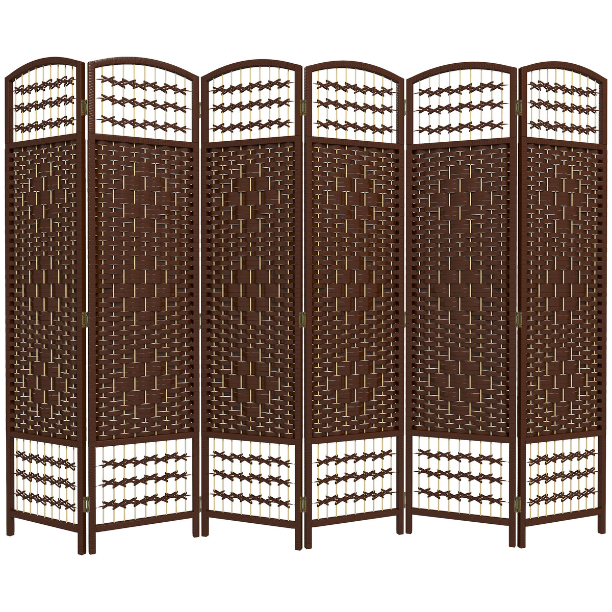 6-Panel Folding Room Divider - Brown Fiber Privacy Screen-Home Furnishings > Living Room Furniture > Room Dividers-DECOROLALA