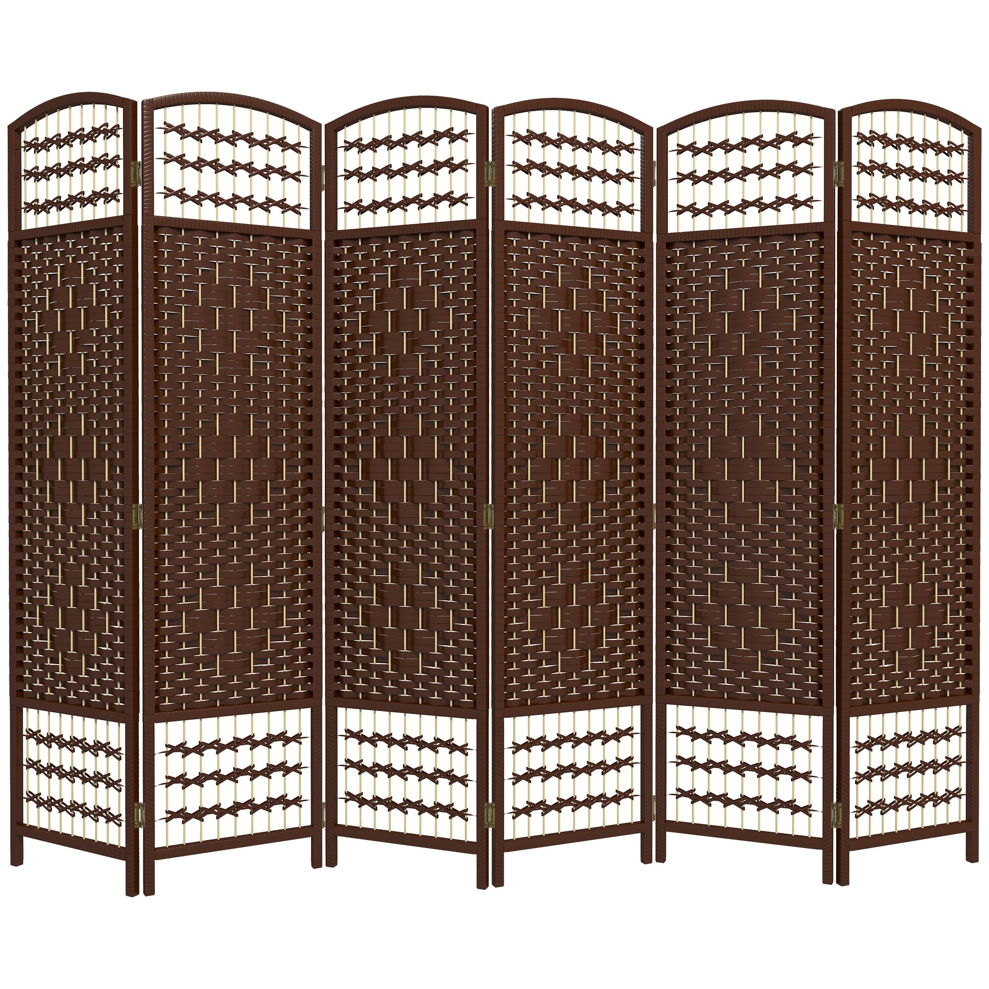 6-Panel Folding Room Divider - Brown Fiber Privacy Screen-Home Furnishings > Living Room Furniture > Room Dividers-DECOROLALA