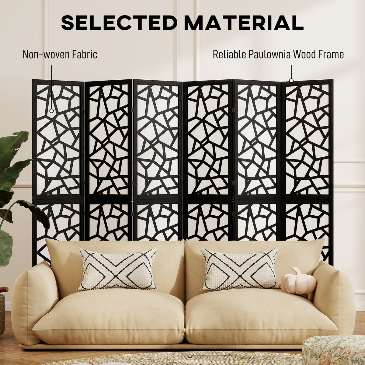 6-Panel Folding Room Divider - Geometric Black 5.6 FT-Home Furnishings > Living Room Furniture > Room Dividers-DECOROLALA