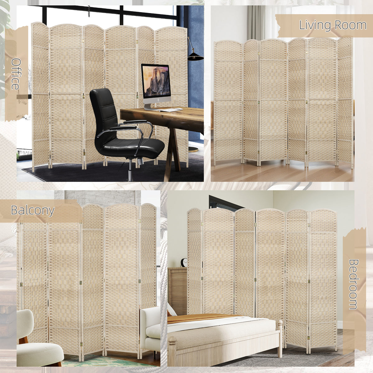 6-Panel Folding Room Divider - Light Oak 6 ft Tall-Home Furnishings > Living Room Furniture > Room Dividers-DECOROLALA