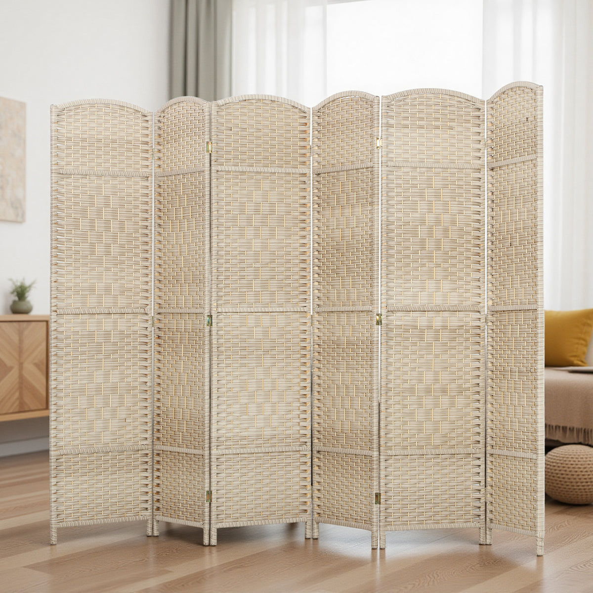 6-Panel Folding Room Divider - Light Oak 6 ft Tall-Home Furnishings > Living Room Furniture > Room Dividers-DECOROLALA