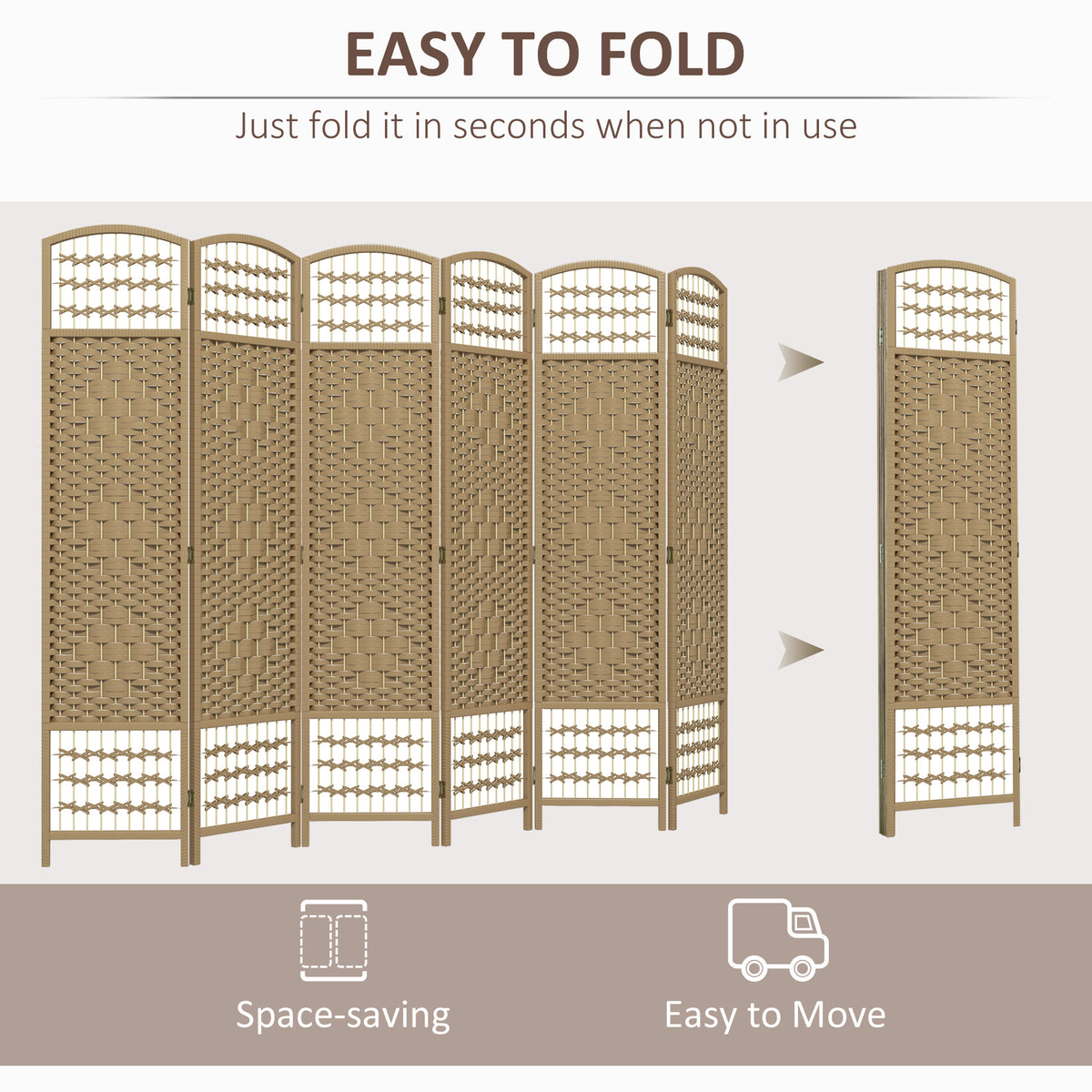 6-Panel Folding Room Divider - Natural Fiber Privacy Screen-Home Furnishings > Living Room Furniture > Room Dividers-DECOROLALA