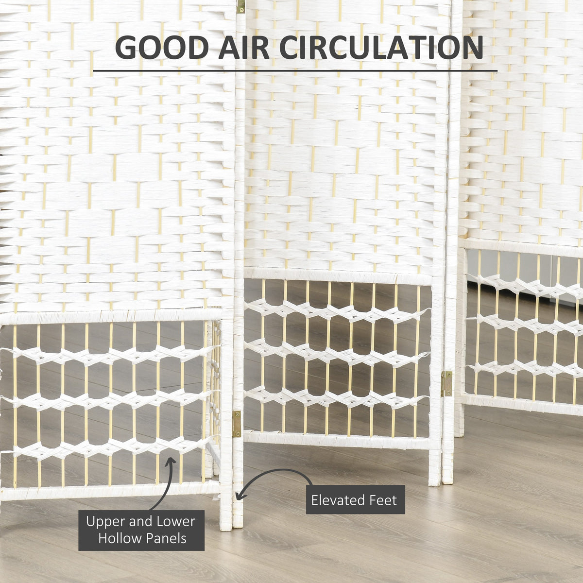 6-Panel Folding Room Divider - White 5.6' Privacy Screen-Home Furnishings > Living Room Furniture > Room Dividers-DECOROLALA