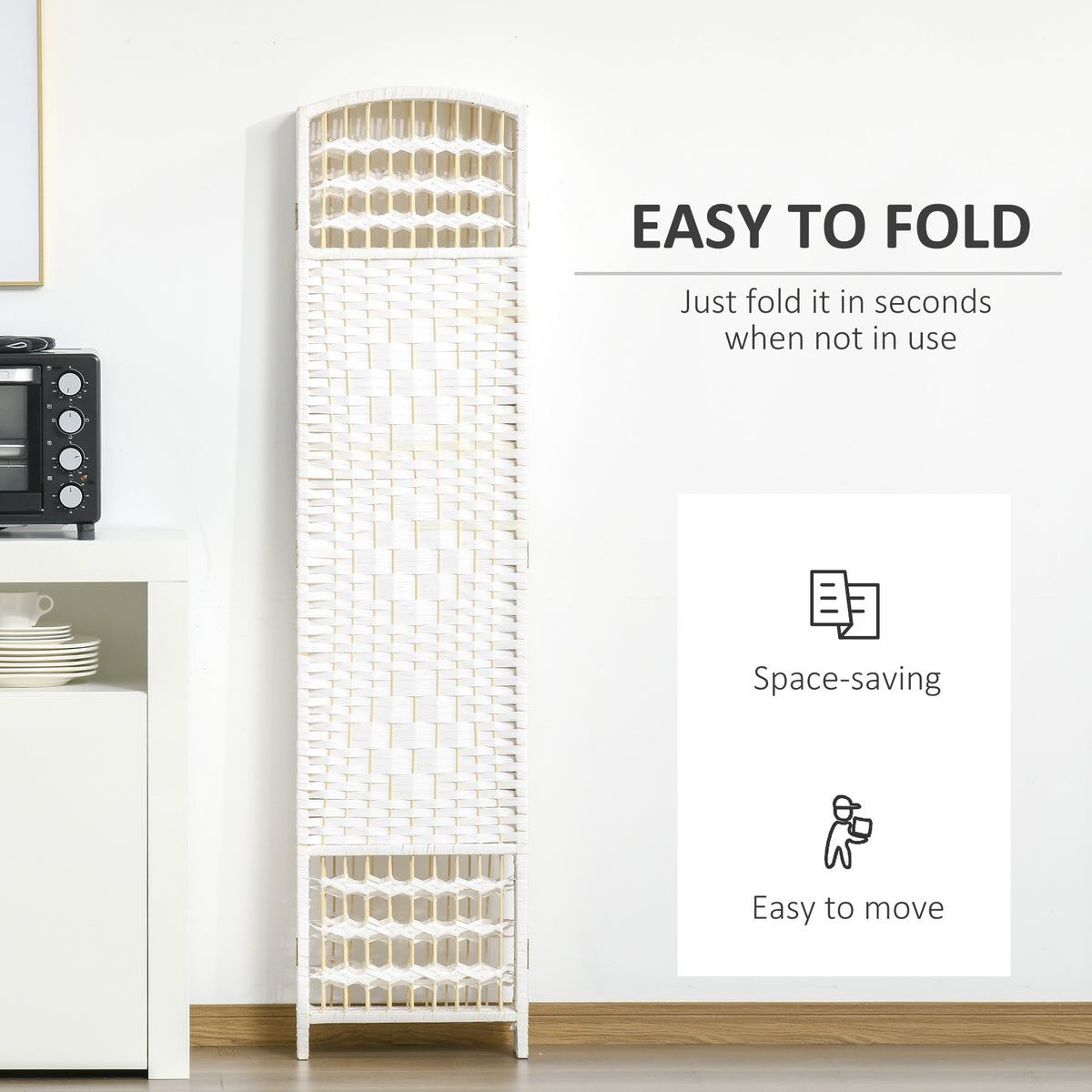 6-Panel Folding Room Divider - White 5.6' Privacy Screen-Home Furnishings > Living Room Furniture > Room Dividers-DECOROLALA