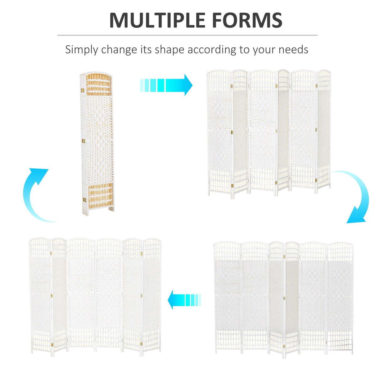 6-Panel Folding Room Divider - White 5.6' Privacy Screen-Home Furnishings > Living Room Furniture > Room Dividers-DECOROLALA