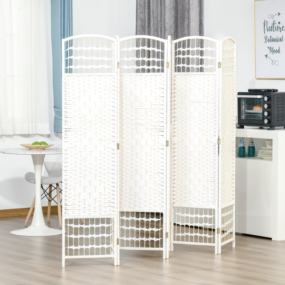 6-Panel Folding Room Divider - White 5.6' Privacy Screen-Home Furnishings > Living Room Furniture > Room Dividers-DECOROLALA