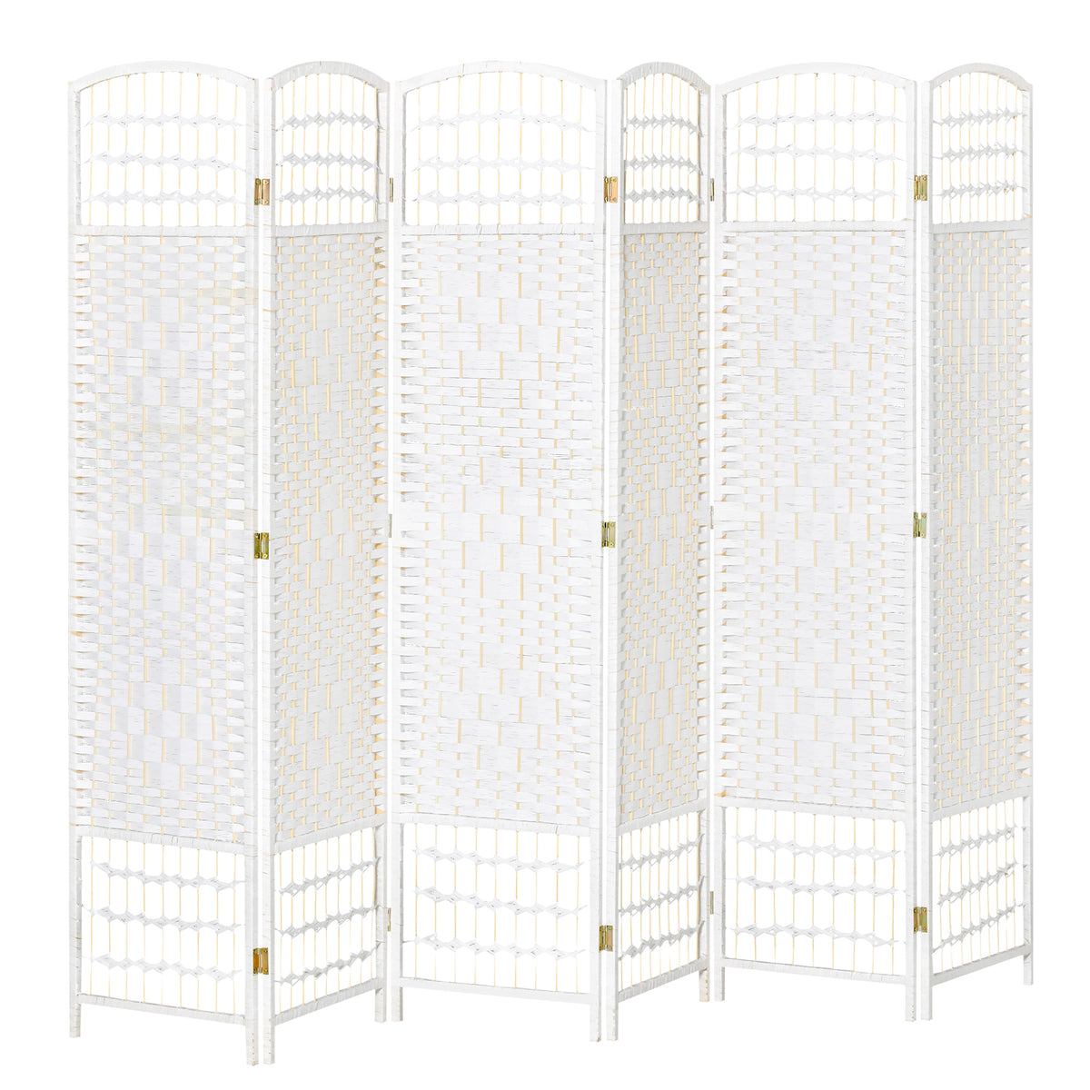 6-Panel Folding Room Divider - White 5.6' Privacy Screen-Home Furnishings > Living Room Furniture > Room Dividers-DECOROLALA