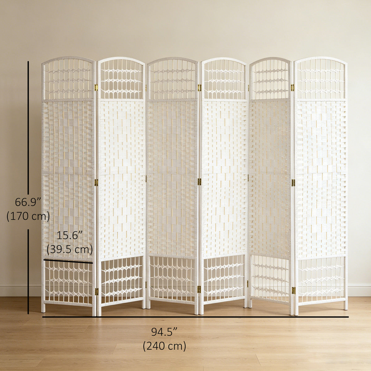 6 Panel Folding Room Divider - White 67" Privacy Screen-Home Furnishings > Living Room Furniture > Room Dividers-DECOROLALA