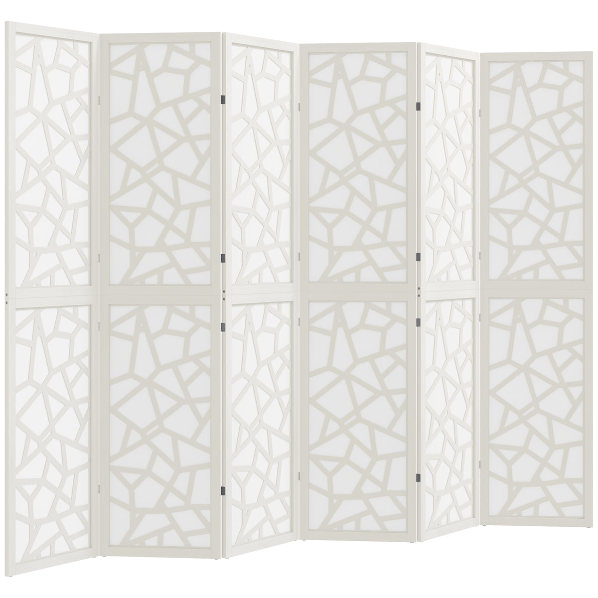 6-Panel Geometric Room Divider - White 5.6' Folding Screen-Home Furnishings > Living Room Furniture > Room Dividers-DECOROLALA