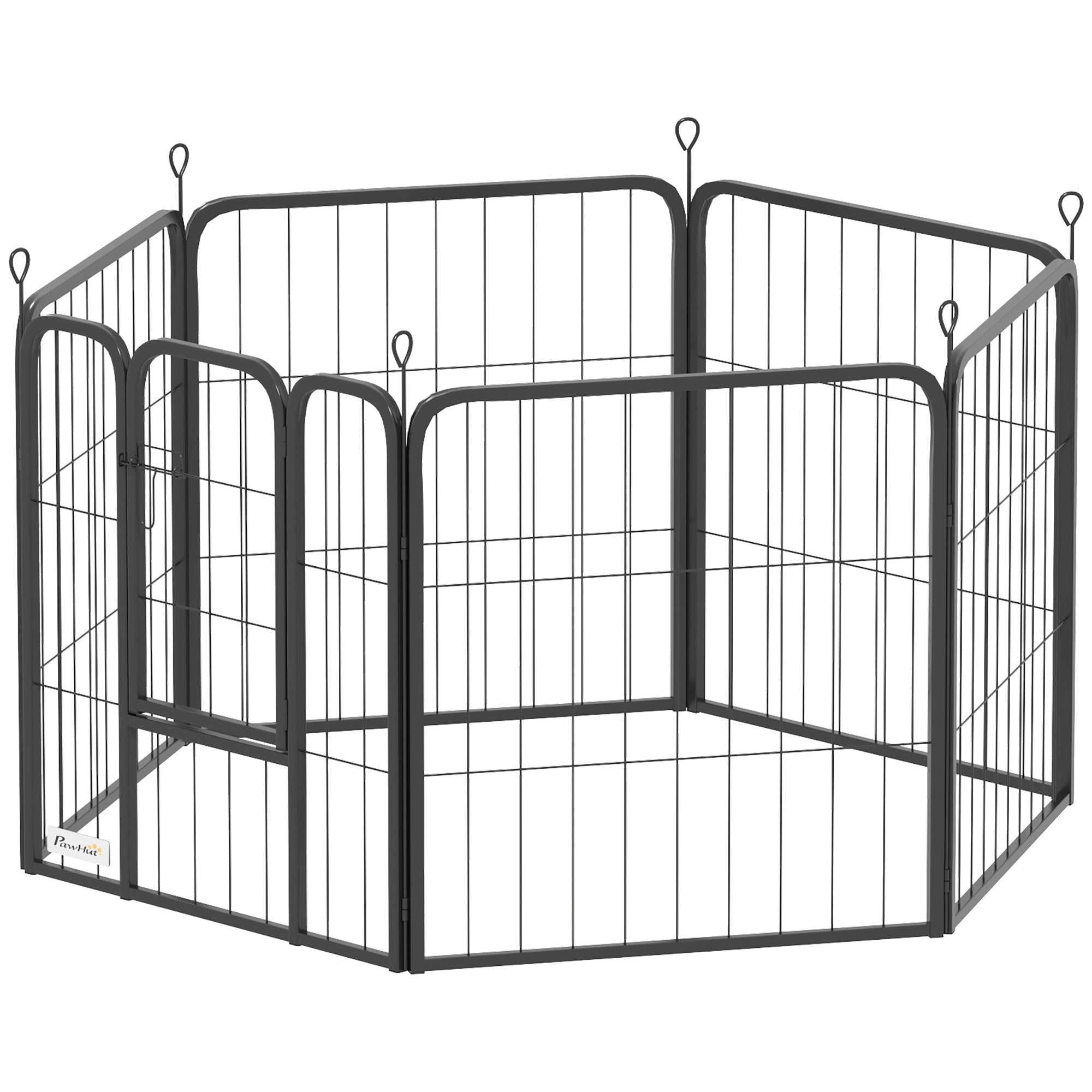6-Panel Heavy Duty Dog Playpen - 24" Steel Foldable Black-Dogs-DECOROLALA