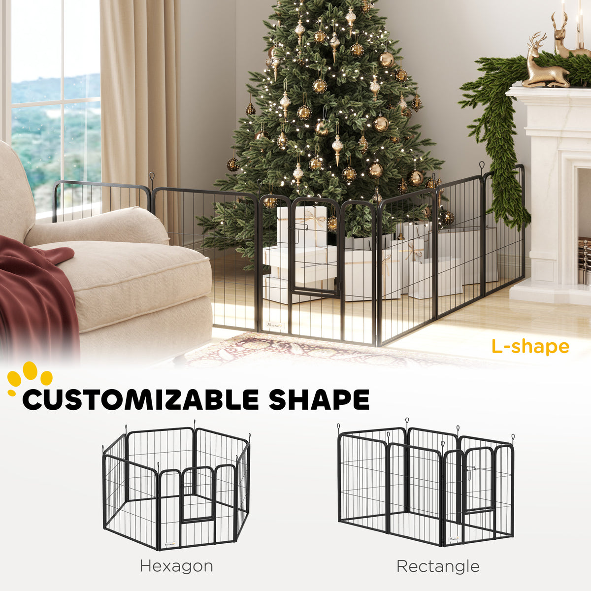 6-Panel Heavy Duty Dog Playpen - 24" Steel Foldable Black-Dogs-DECOROLALA