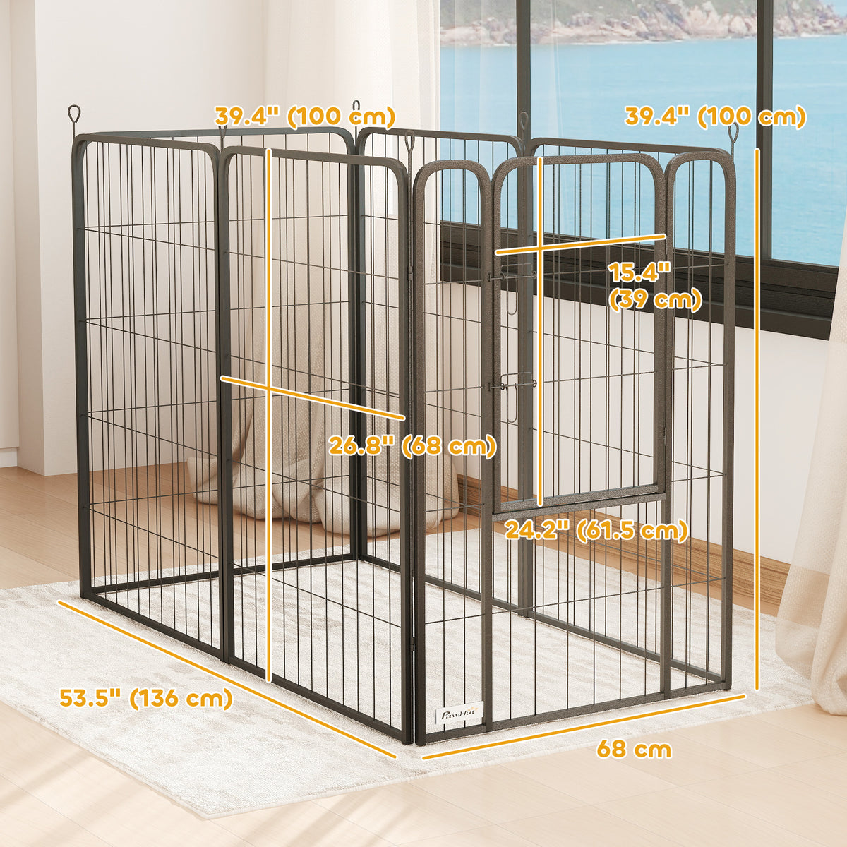 6-Panel Heavy Duty Steel Dog Playpen - Black 39" Height-Dogs-DECOROLALA