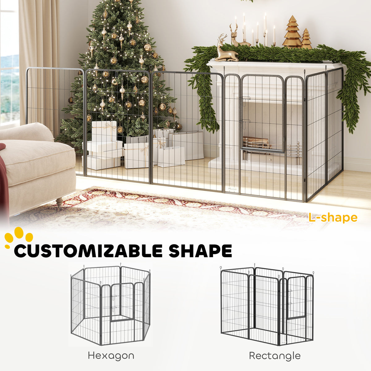 6-Panel Heavy Duty Steel Dog Playpen - Black 39" Height-Dogs-DECOROLALA