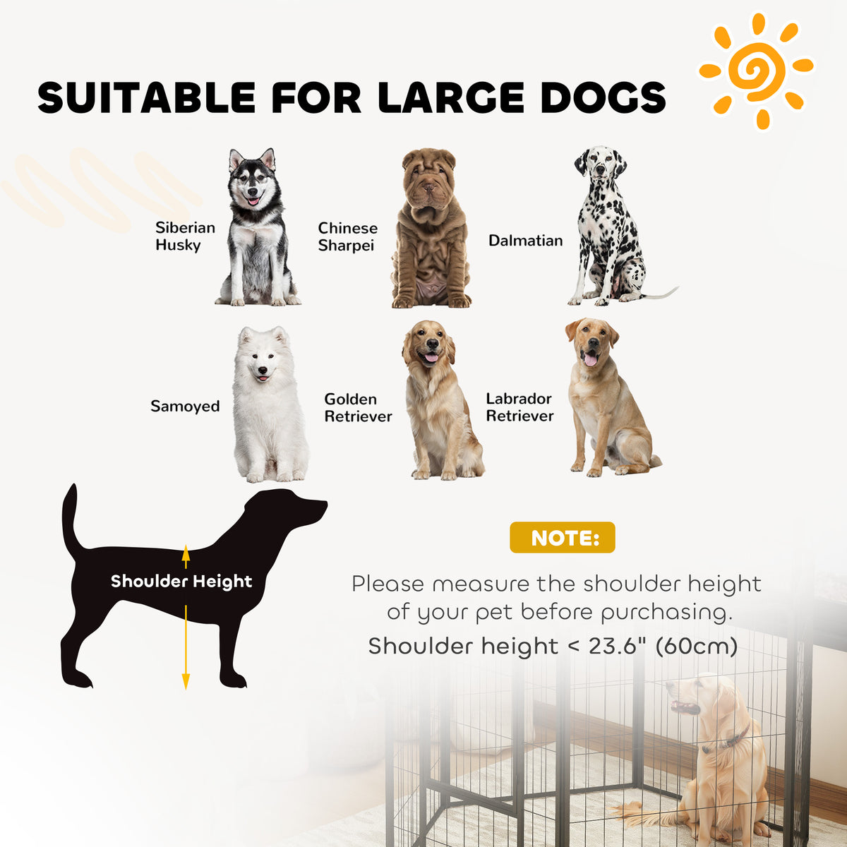 6-Panel Heavy Duty Steel Dog Playpen - Black 39" Height-Dogs-DECOROLALA