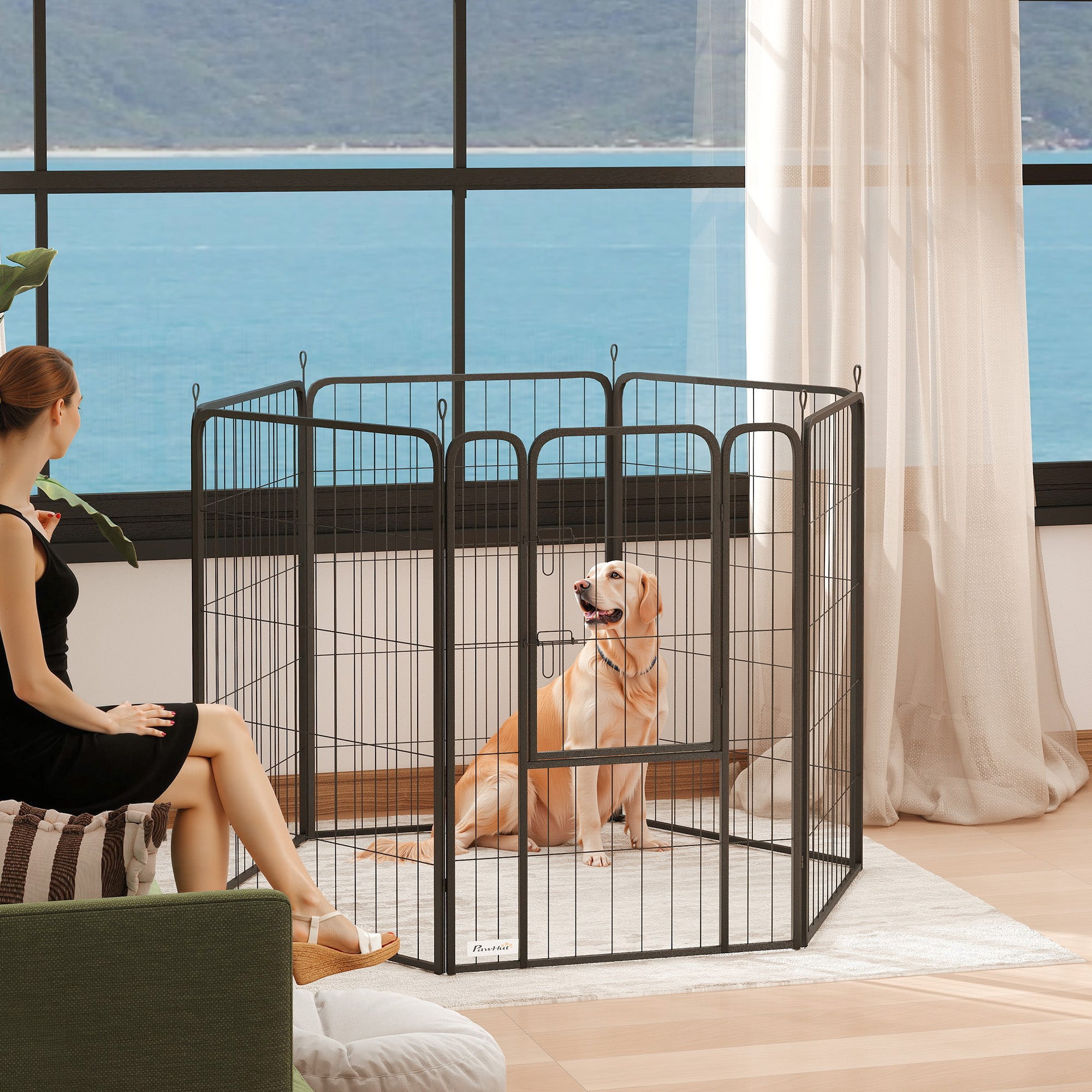 6-Panel Heavy Duty Steel Dog Playpen - Black 39" Height-Dogs-DECOROLALA