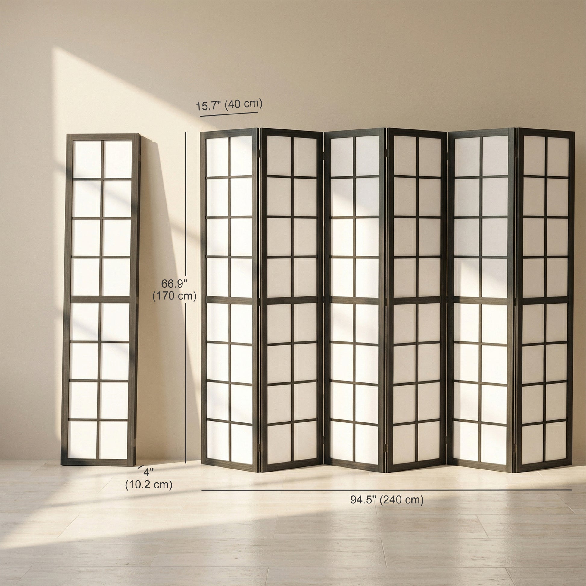 6 Panel Room Divider, 5.6 ft Folding Wall Divider Room Partition for Home Office, Bedroom, Living Room, Black-Home Furnishings > Living Room Furniture > Room Dividers-DECOROLALA