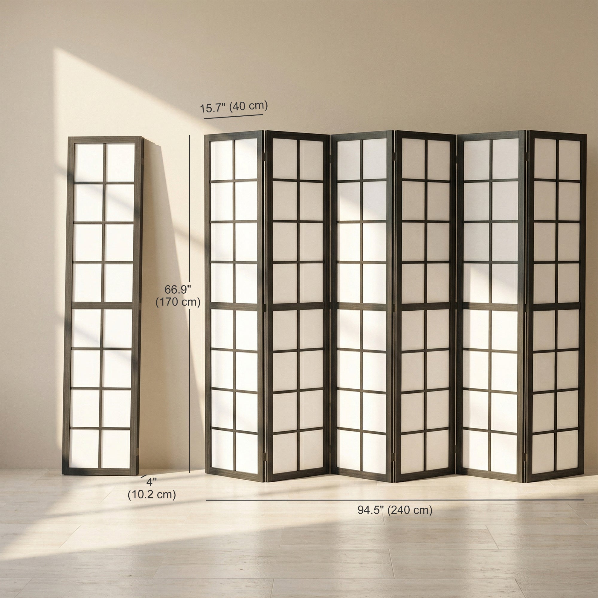 6 Panel Room Divider, 5.6 ft Folding Wall Divider Room Partition for Home Office, Bedroom, Living Room, Black-Home Furnishings > Living Room Furniture > Room Dividers-DECOROLALA