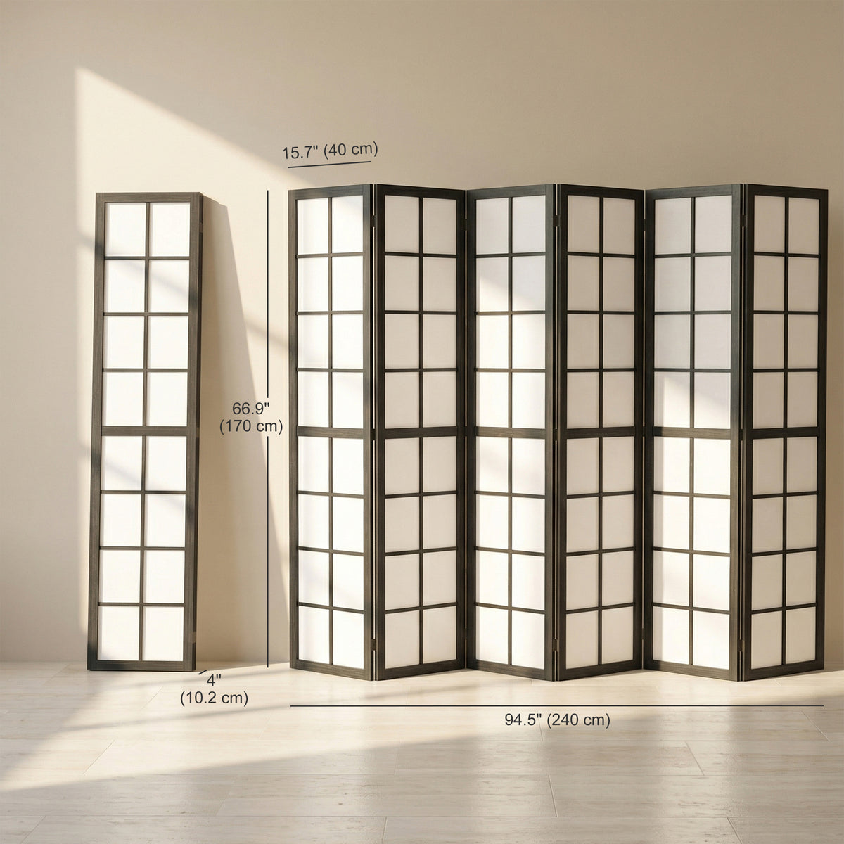 6 Panel Room Divider, 5.6 ft Folding Wall Divider Room Partition for Home Office, Bedroom, Living Room, Black-Home Furnishings > Living Room Furniture > Room Dividers-DECOROLALA