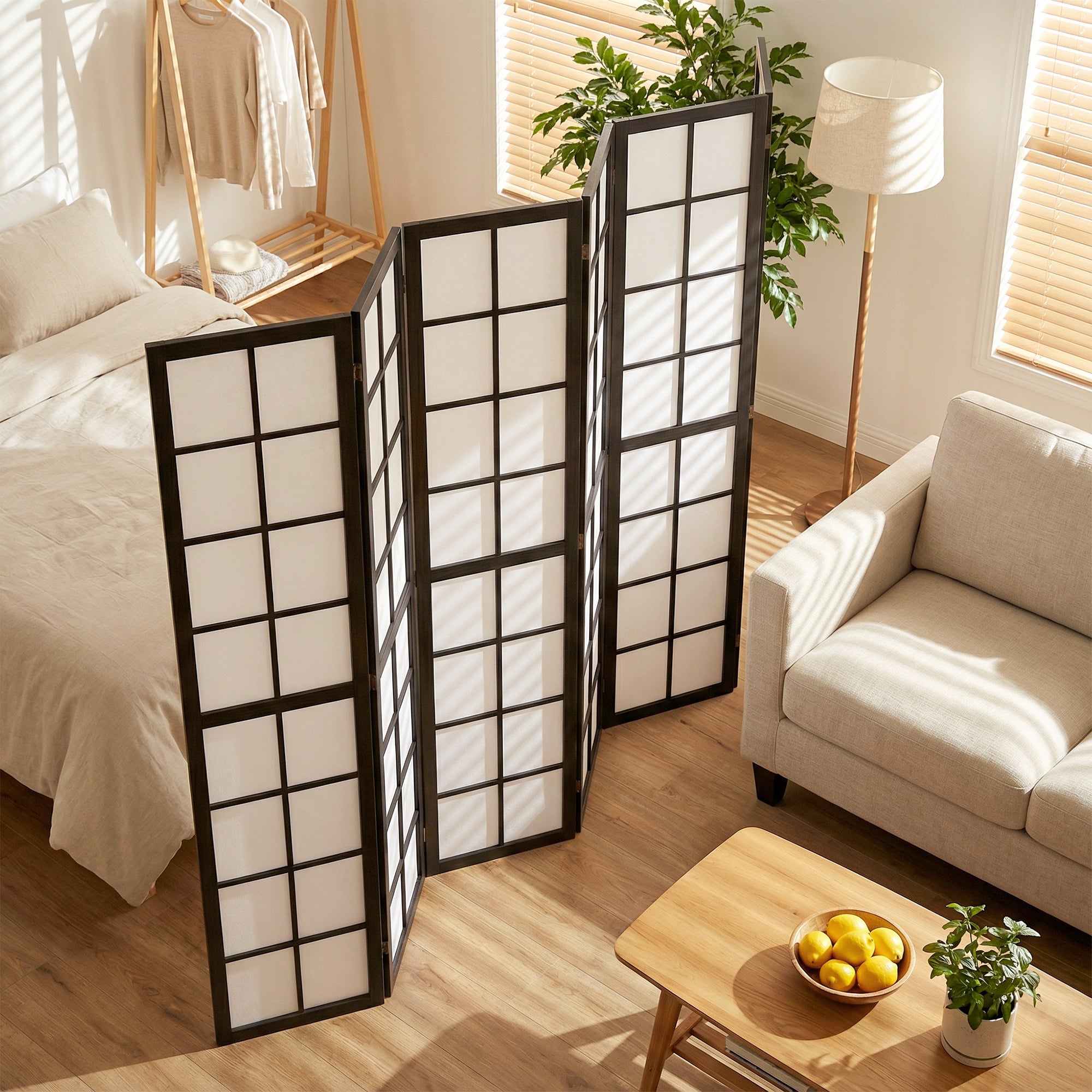 6 Panel Room Divider, 5.6 ft Folding Wall Divider Room Partition for Home Office, Bedroom, Living Room, Black-Home Furnishings > Living Room Furniture > Room Dividers-DECOROLALA