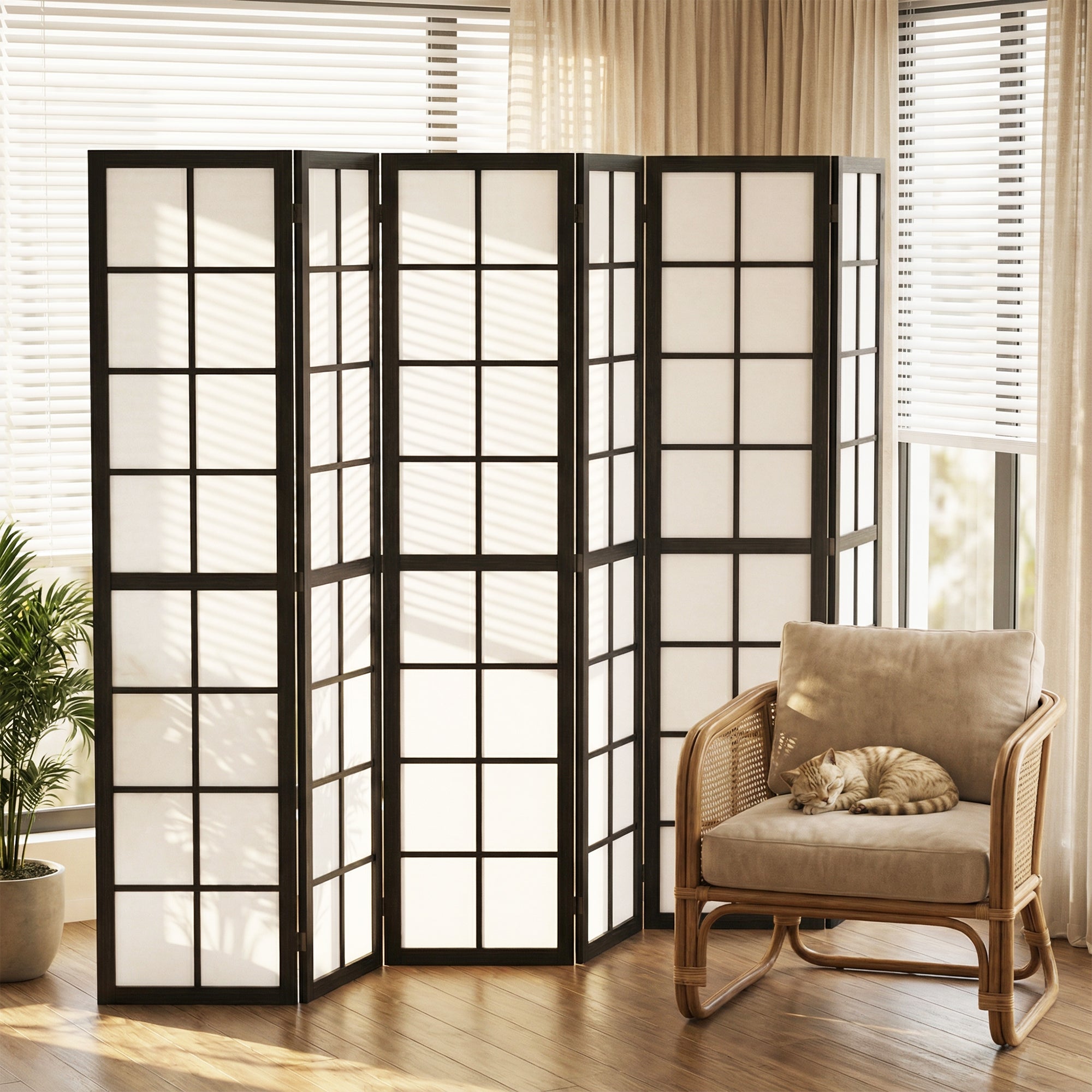6 Panel Room Divider, 5.6 ft Folding Wall Divider Room Partition for Home Office, Bedroom, Living Room, Black-Home Furnishings > Living Room Furniture > Room Dividers-DECOROLALA
