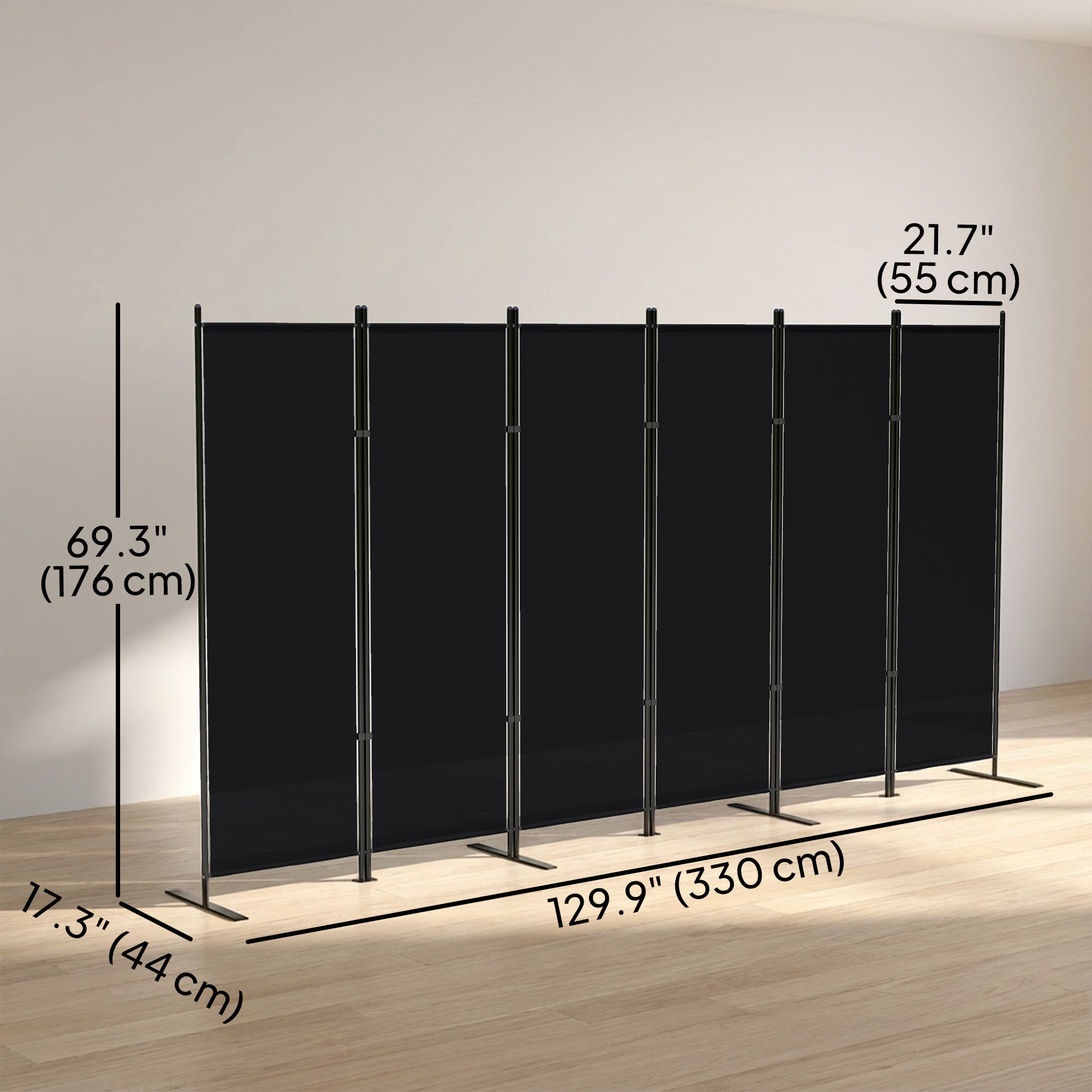 6 Panel Room Divider - 6ft Folding Privacy Screen Black-Home Furnishings > Living Room Furniture > Room Dividers-DECOROLALA
