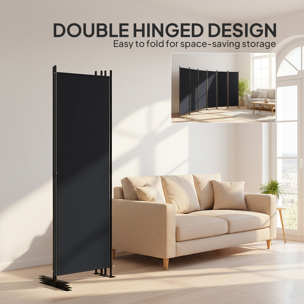 6 Panel Room Divider - 6ft Folding Privacy Screen Black-Home Furnishings > Living Room Furniture > Room Dividers-DECOROLALA
