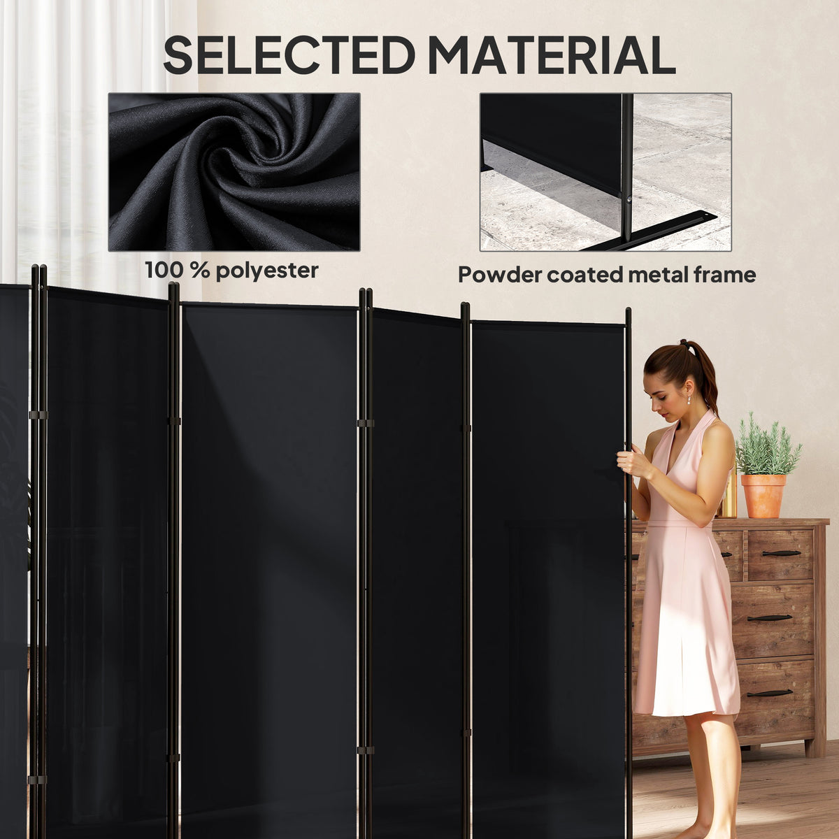 6 Panel Room Divider - 6ft Folding Privacy Screen Black-Home Furnishings > Living Room Furniture > Room Dividers-DECOROLALA