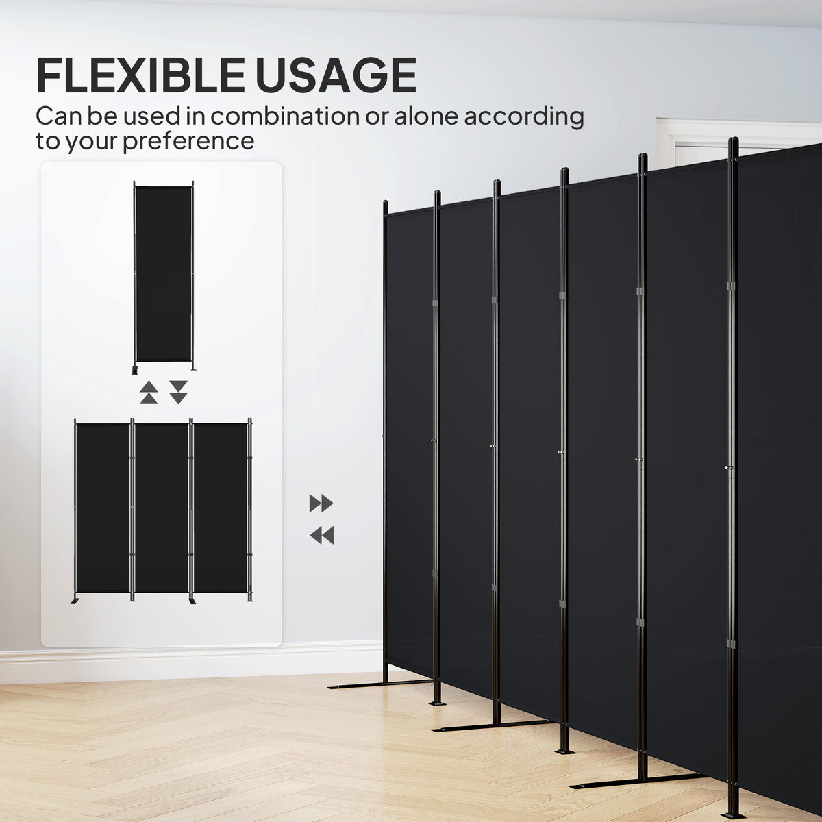 6 Panel Room Divider - 6ft Folding Privacy Screen Black-Home Furnishings > Living Room Furniture > Room Dividers-DECOROLALA