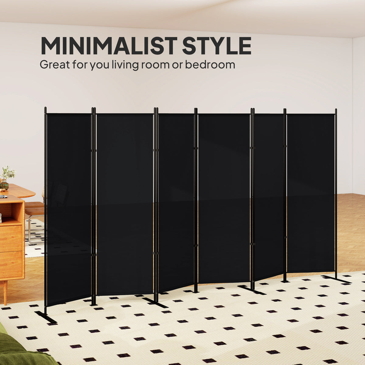 6 Panel Room Divider - 6ft Folding Privacy Screen Black-Home Furnishings > Living Room Furniture > Room Dividers-DECOROLALA