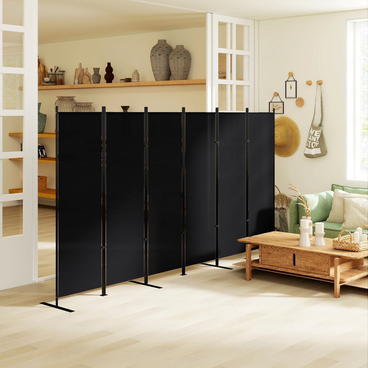 6 Panel Room Divider - 6ft Folding Privacy Screen Black-Home Furnishings > Living Room Furniture > Room Dividers-DECOROLALA