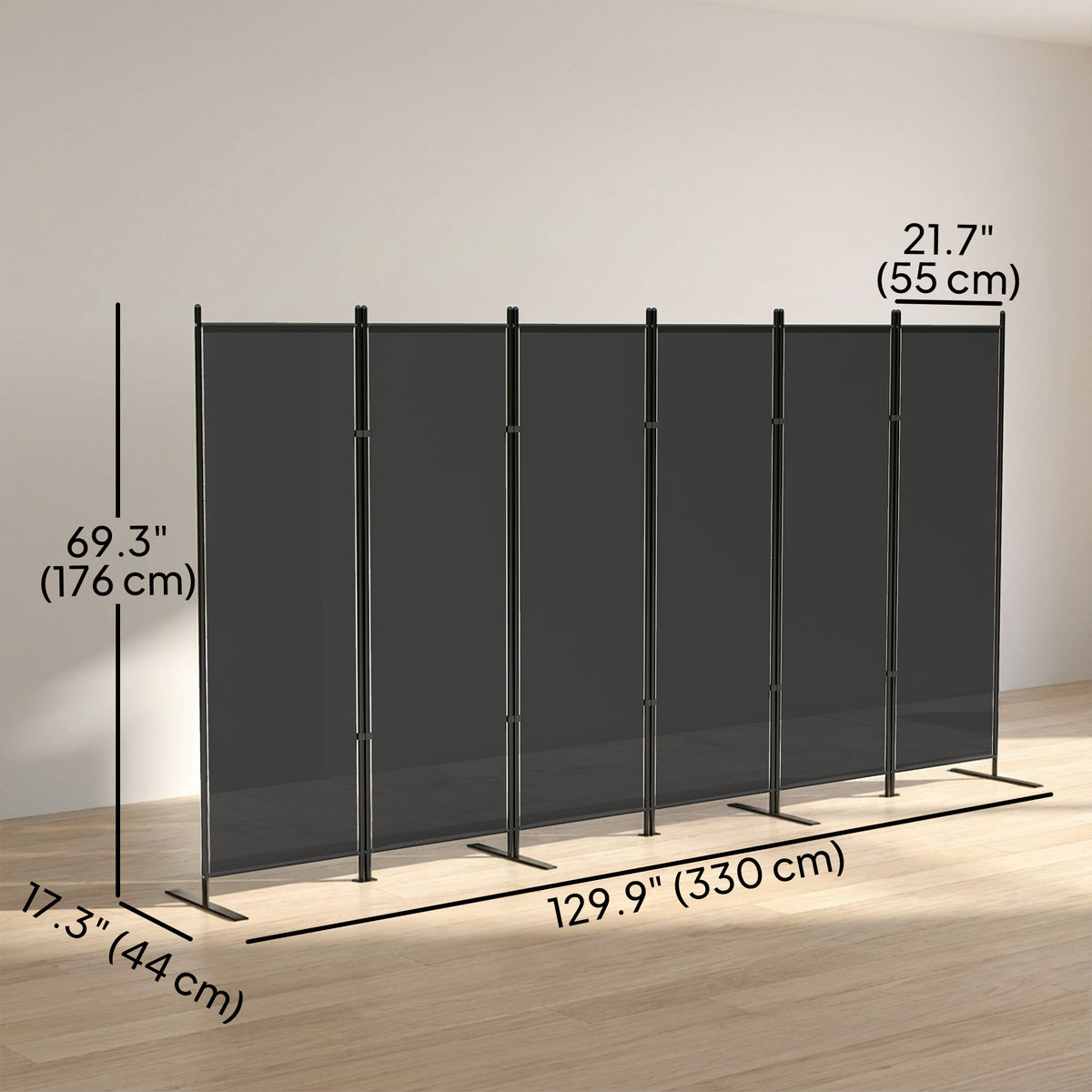 6-Panel Room Divider - Charcoal Grey 6ft Folding Screen-Home Furnishings > Living Room Furniture > Room Dividers-DECOROLALA