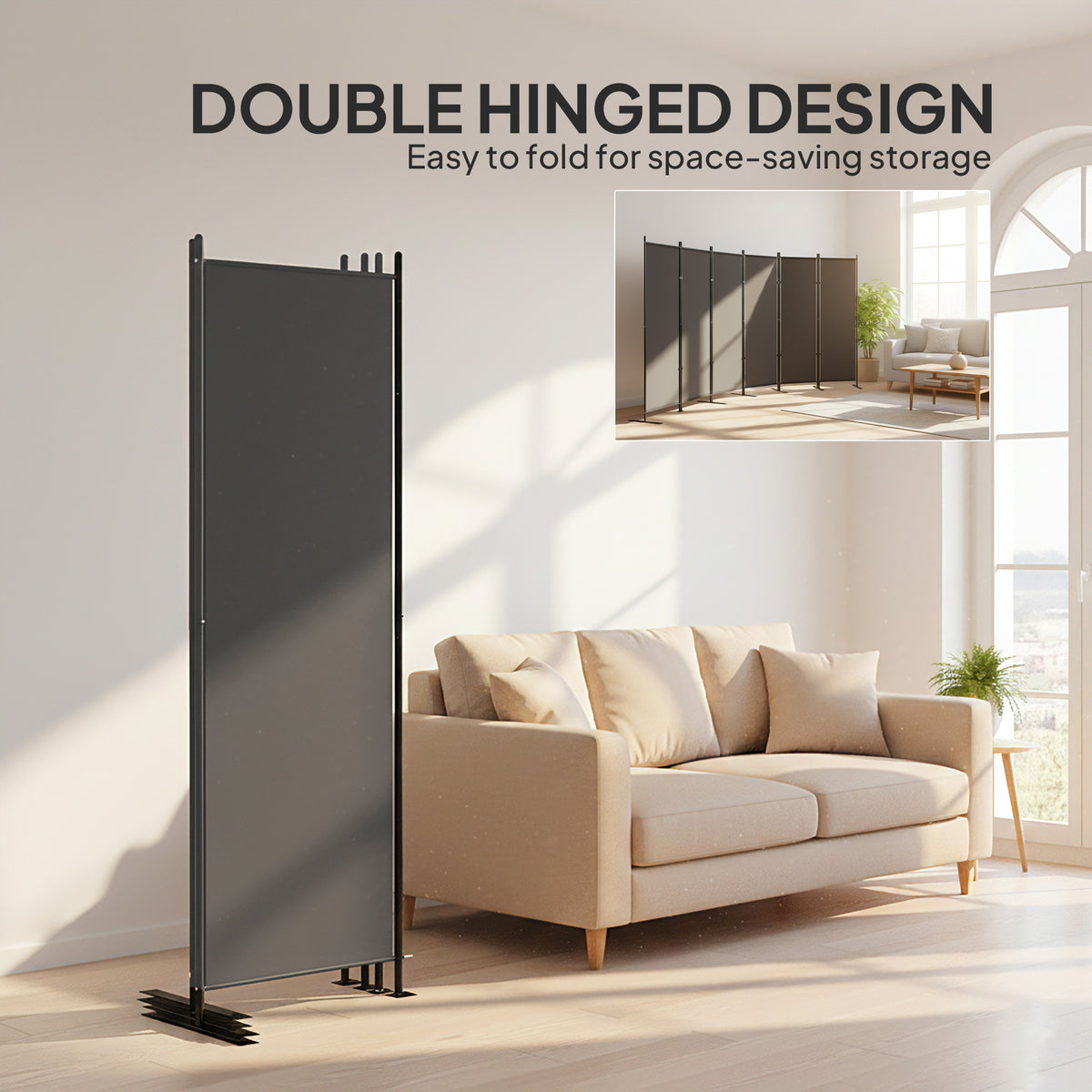 6-Panel Room Divider - Charcoal Grey 6ft Folding Screen-Home Furnishings > Living Room Furniture > Room Dividers-DECOROLALA