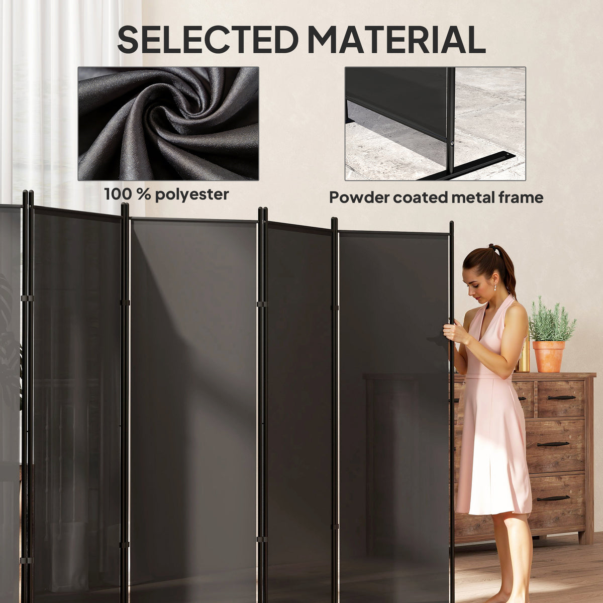 6-Panel Room Divider - Charcoal Grey 6ft Folding Screen-Home Furnishings > Living Room Furniture > Room Dividers-DECOROLALA