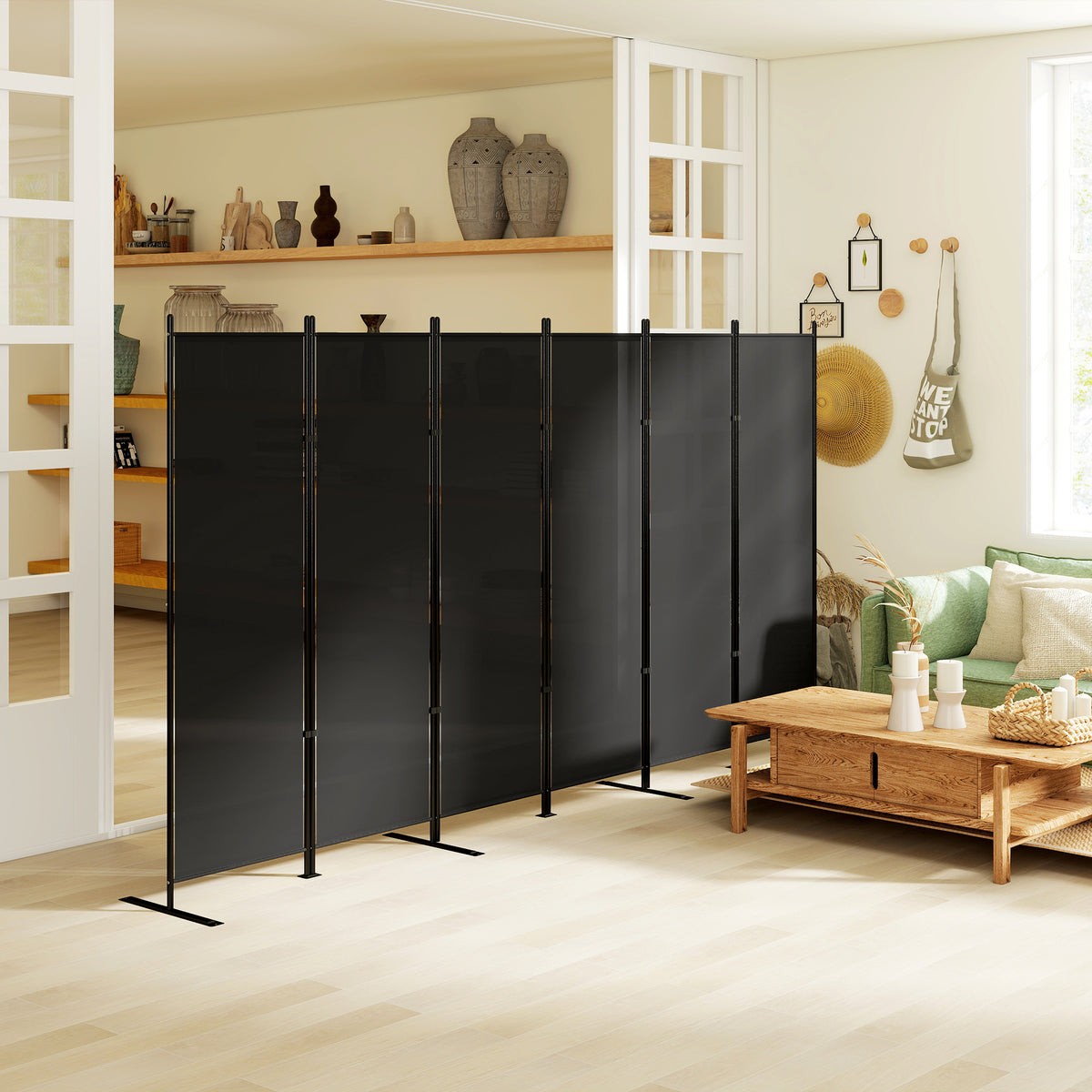 6-Panel Room Divider - Charcoal Grey 6ft Folding Screen-Home Furnishings > Living Room Furniture > Room Dividers-DECOROLALA
