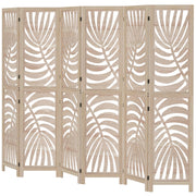 6 Panel Room Divider, Detachable Folding Privacy Screens with Palm Leaf Design for Home Office, Natural Wood-Home Furnishings > Living Room Furniture > Room Dividers-DECOROLALA
