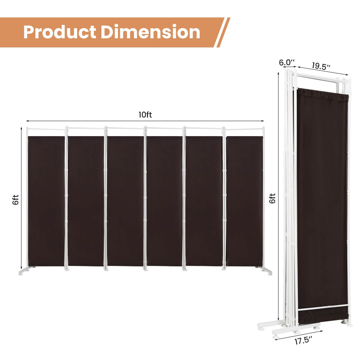 6-Panel Room Divider Folding Privacy Screen-Brown – DECOROLALA