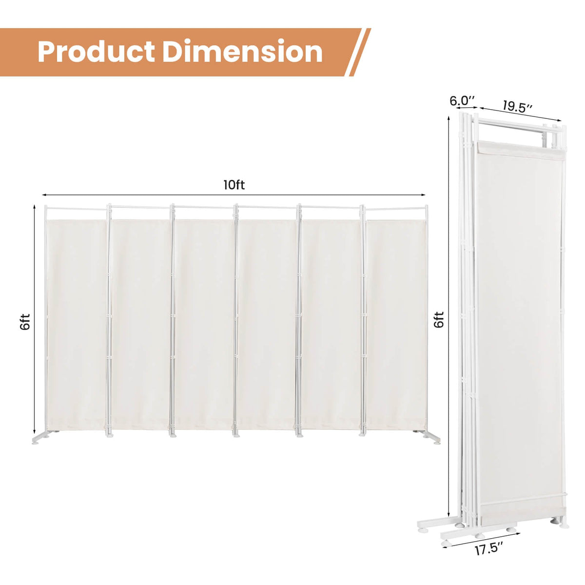 6-Panel Room Divider Folding Privacy Screen-White – DECOROLALA