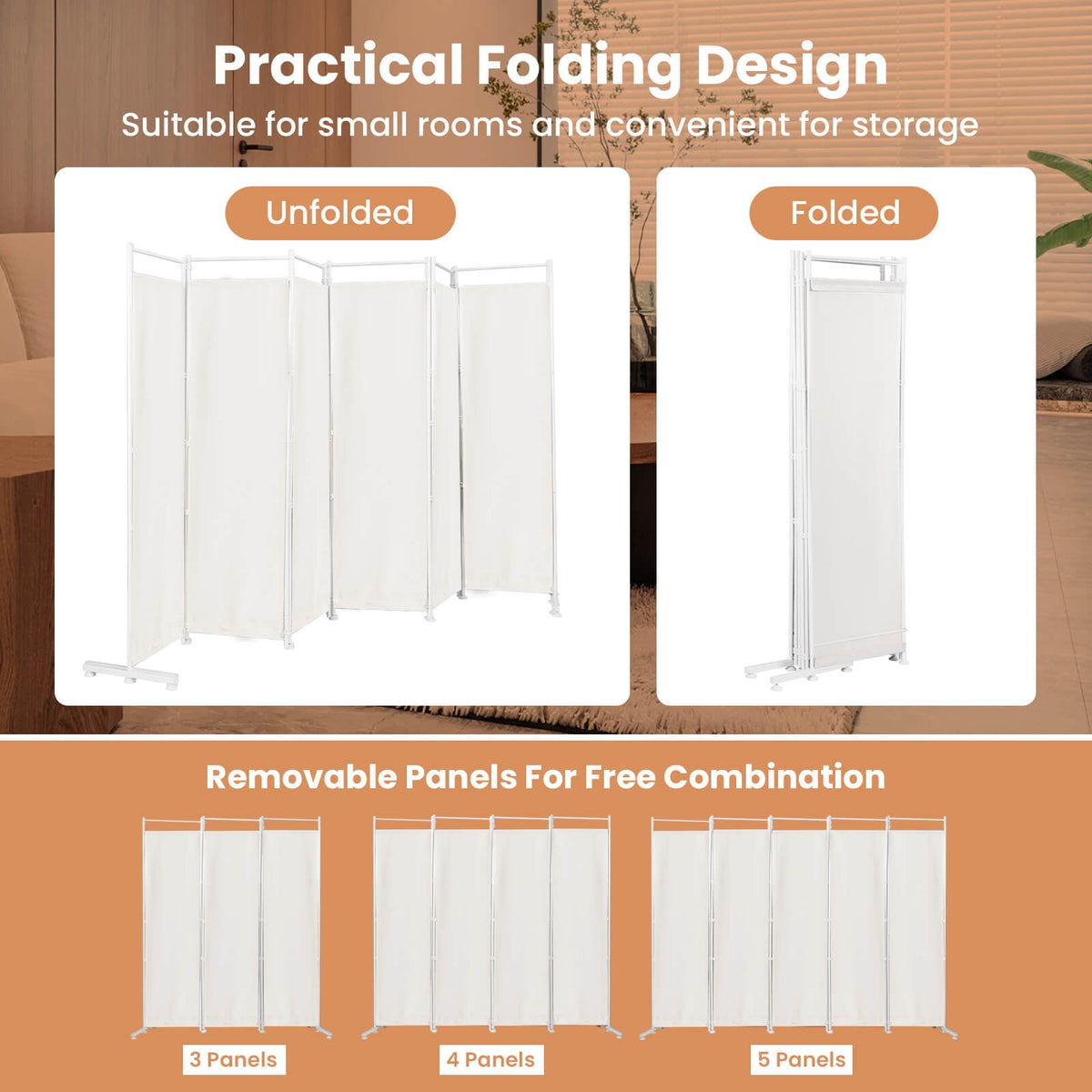 6-Panel Room Divider Folding Privacy Screen-White – DECOROLALA