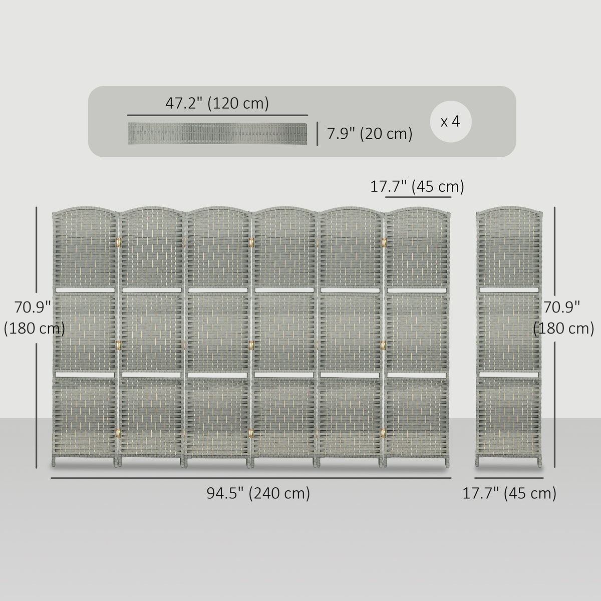 6-Panel Room Divider with Shelves - 6ft Grey Hand-Woven Screen-Home Furnishings > Living Room Furniture > Room Dividers-DECOROLALA