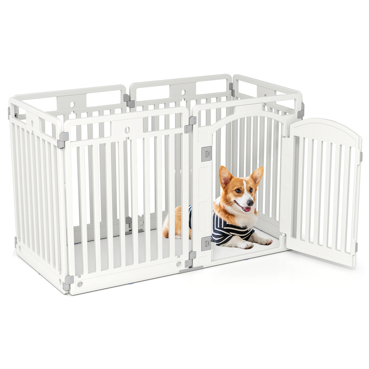 6-Panel Tall Dog Playpen Foldable Pet Fence with Locking Door-White-Pet Gates-DECOROLALA