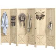 6-Panel Wooden Room Divider with Pegboard - Natural Wood-Home Furnishings > Living Room Furniture > Room Dividers-DECOROLALA