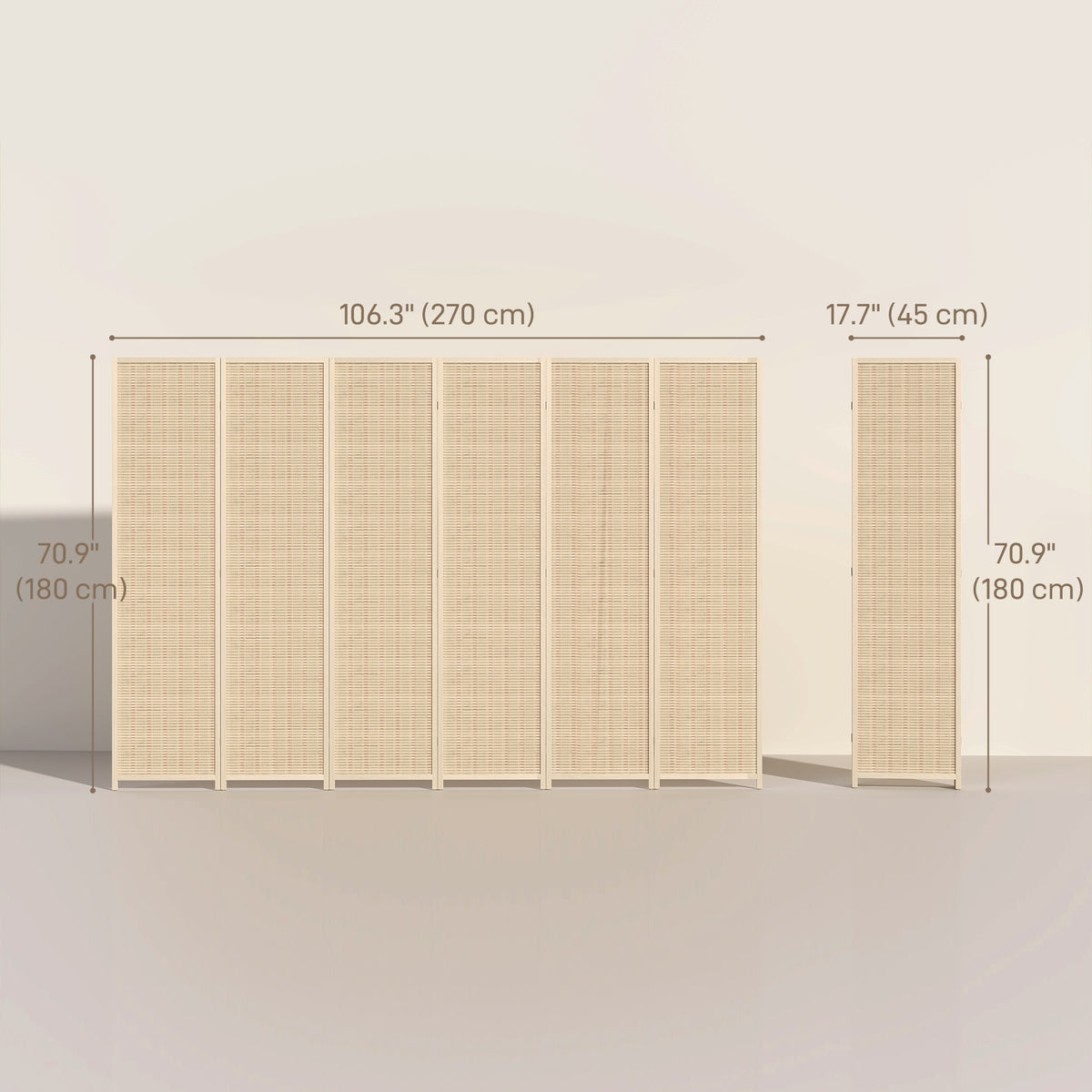 6-Panel Woven Bamboo Room Divider - Natural Wood 71" H-Home Furnishings > Living Room Furniture > Room Dividers-DECOROLALA